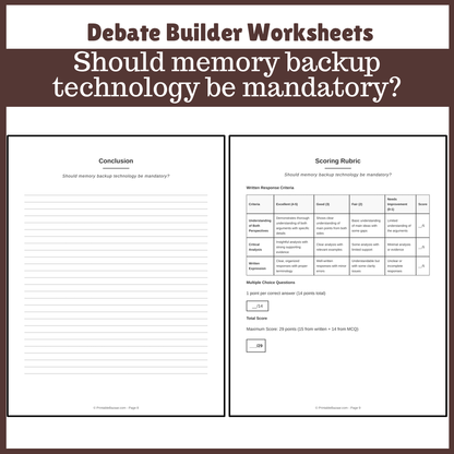 Should memory backup technology be mandatory? | Favour and Against Worksheet Printable Activity
