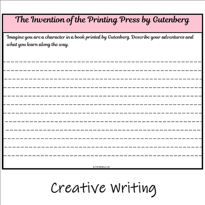 The Invention of the Printing Press by Gutenberg | Main Idea and Supporting Details Reading Passage and Questions