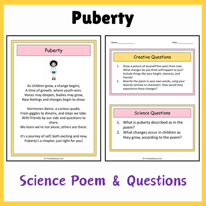 Puberty | Science Poem Reading Comprehension Activity