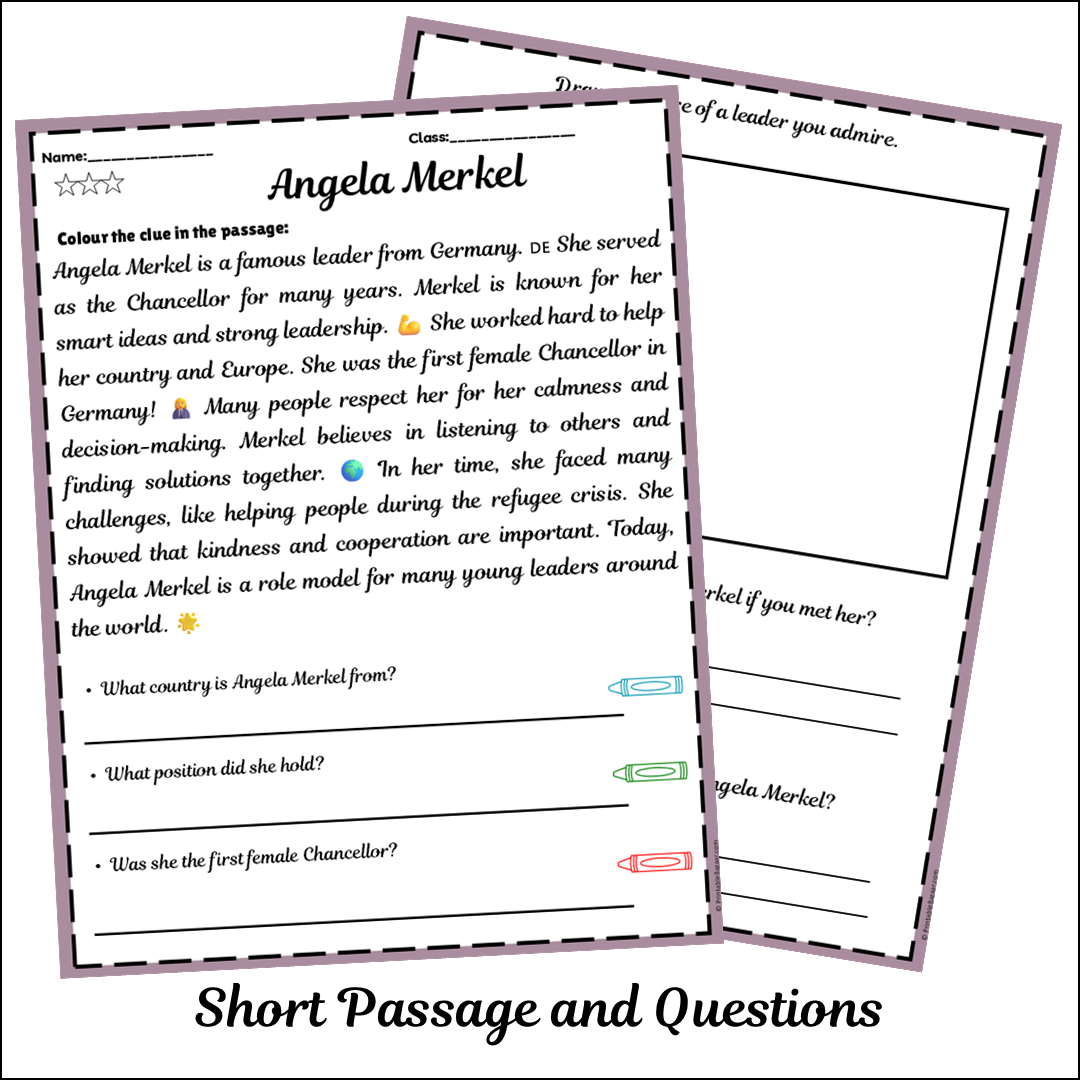 Angela Merkel | Short Reading Comprehension Creative Worksheet