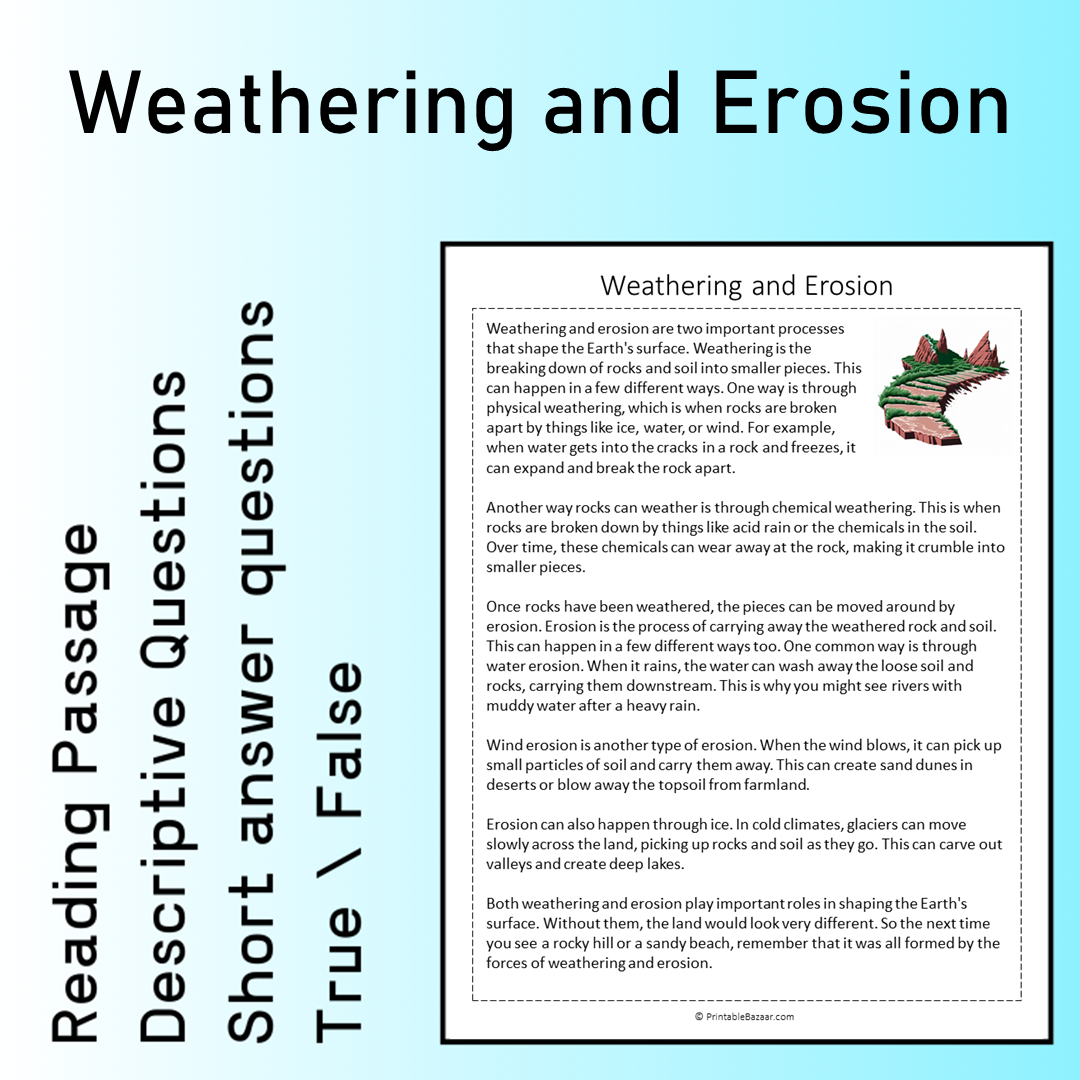 Weathering and Erosion | Reading Comprehension Passage Printable Worksheet