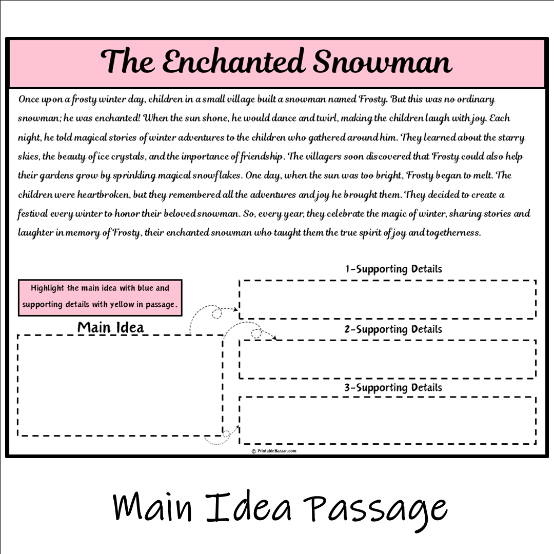 The Enchanted Snowman | Main Idea and Supporting Details Reading Passage and Questions