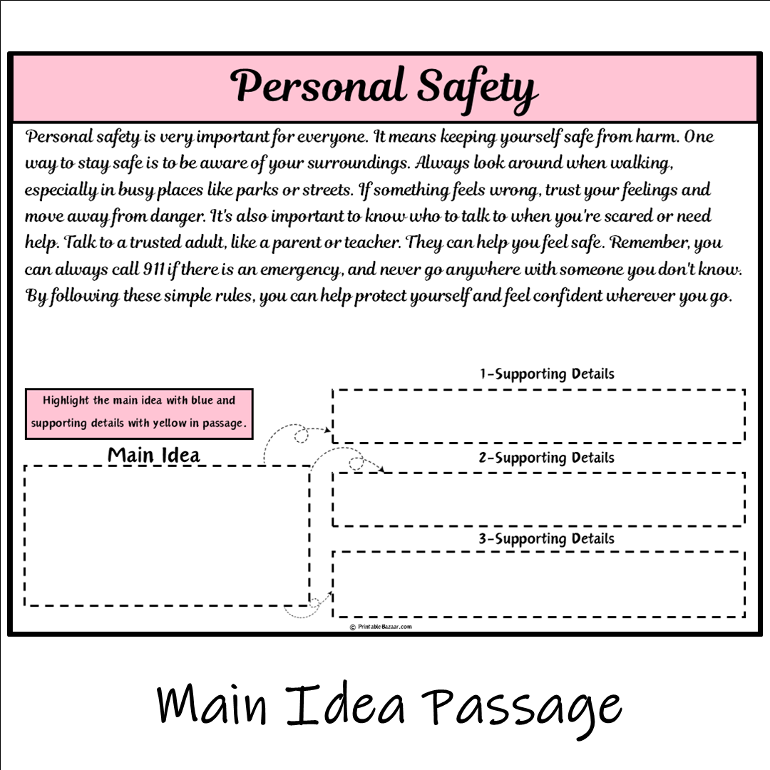 Personal Safety | Main Idea and Supporting Details Reading Passage and Questions