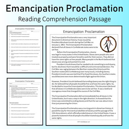 Emancipation Proclamation | Reading Comprehension Passage Printable Worksheet