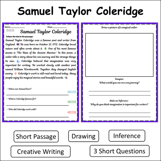 Samuel Taylor Coleridge | Short Reading Comprehension Creative Worksheet