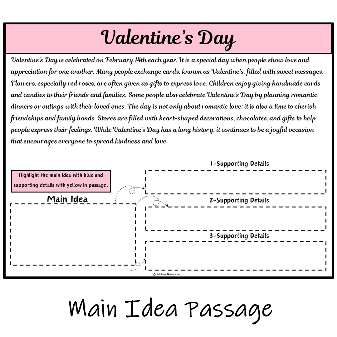 Valentine’s Day | Main Idea and Supporting Details Reading Passage and Questions