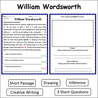 William Wordsworth | Short Reading Comprehension Creative Worksheet