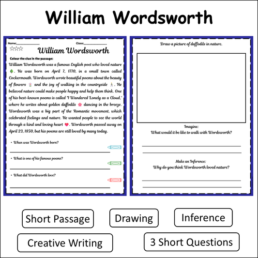 William Wordsworth | Short Reading Comprehension Creative Worksheet
