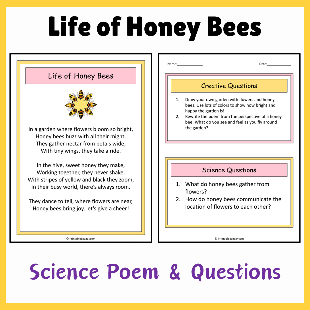 Life of Honey Bees | Science Poem Reading Comprehension Activity