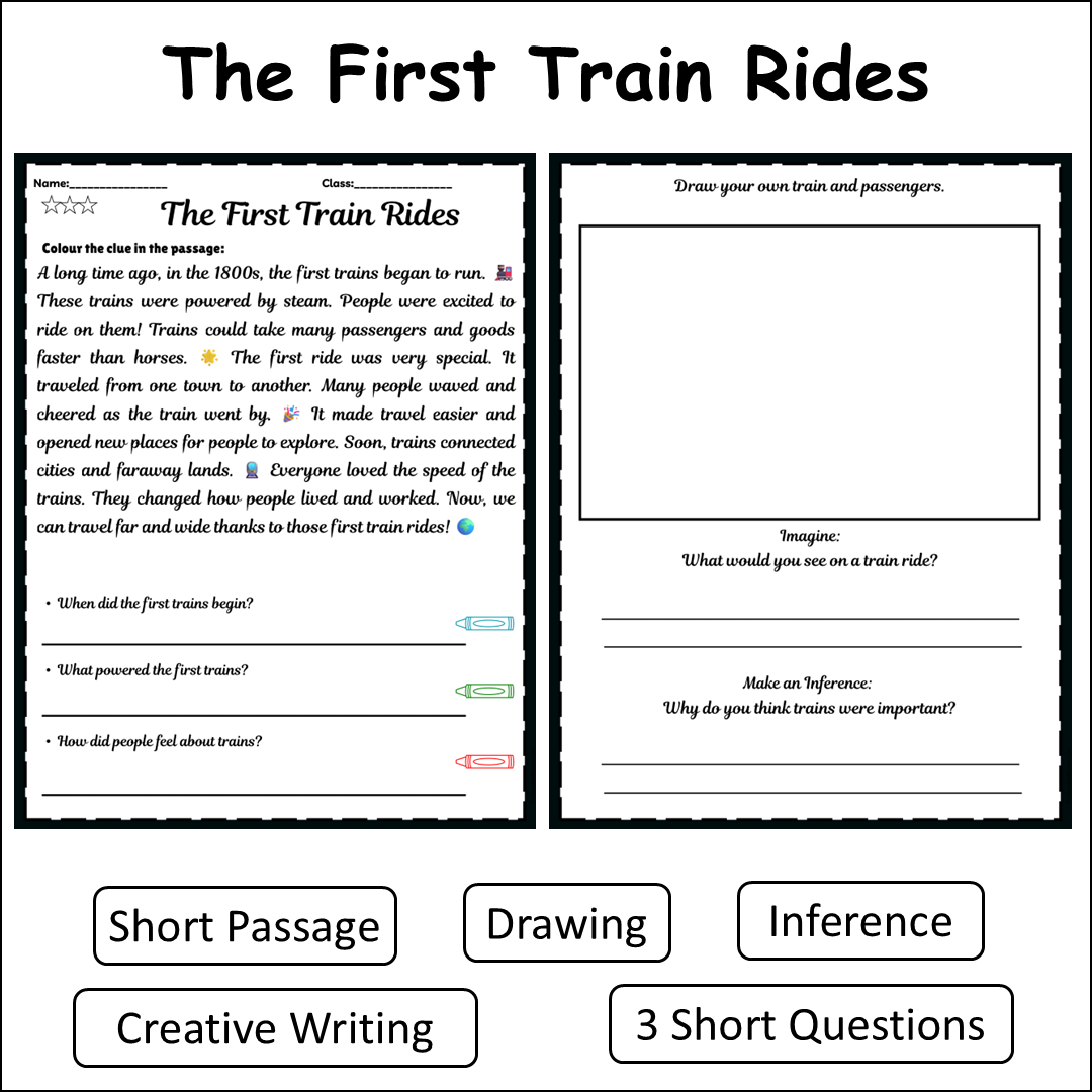 The First Train Rides | Short Reading Comprehension Creative Worksheet