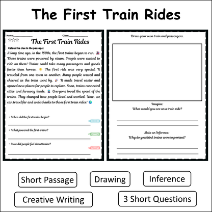 The First Train Rides | Short Reading Comprehension Creative Worksheet