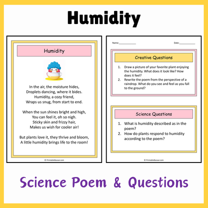 Humidity | Science Poem Reading Comprehension Activity