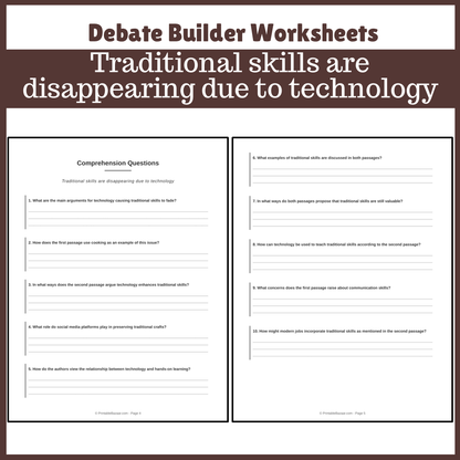 Traditional skills are disappearing due to technology | Favour and Against Worksheet Printable Activity