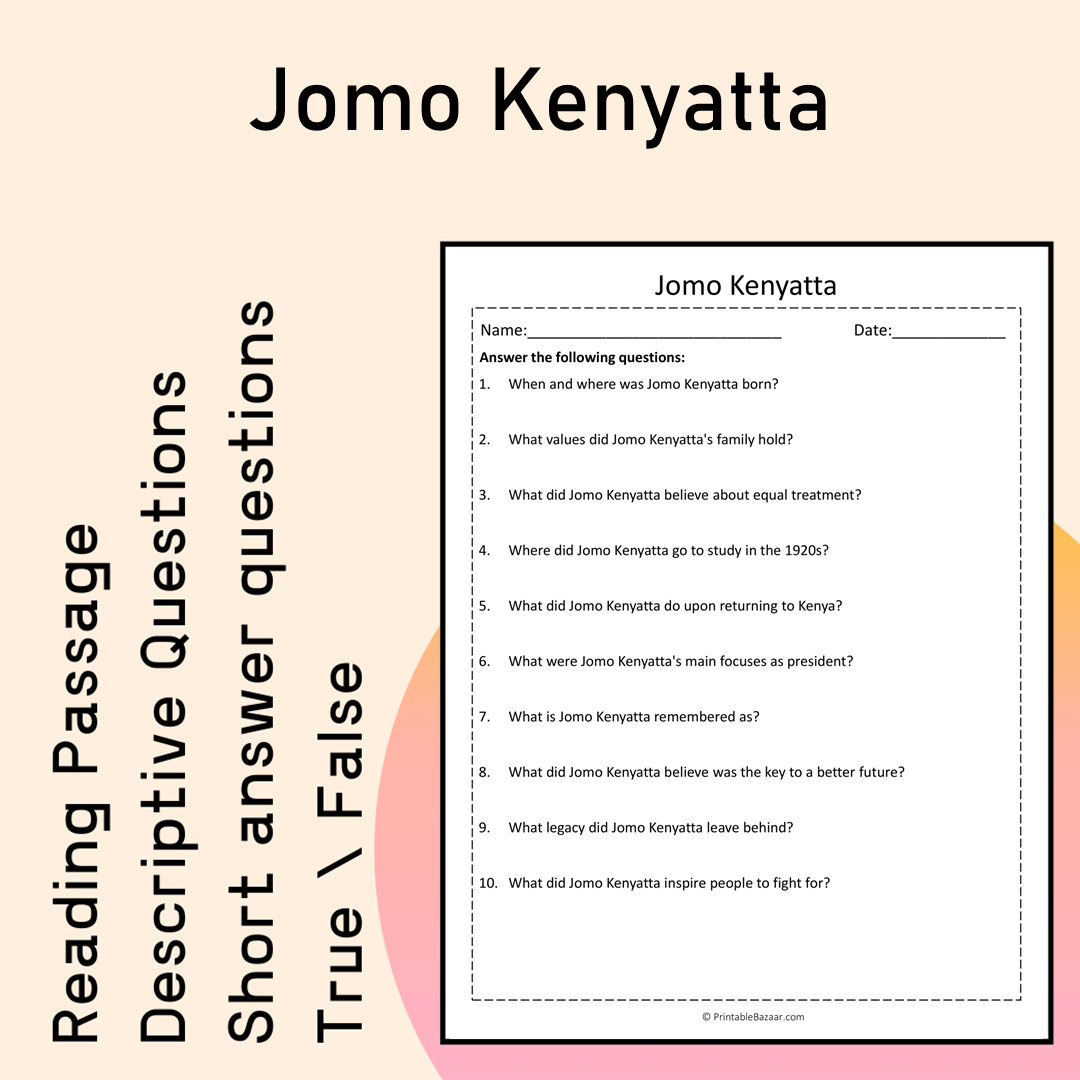 Jomo Kenyatta | Reading Comprehension Passage Printable Activity