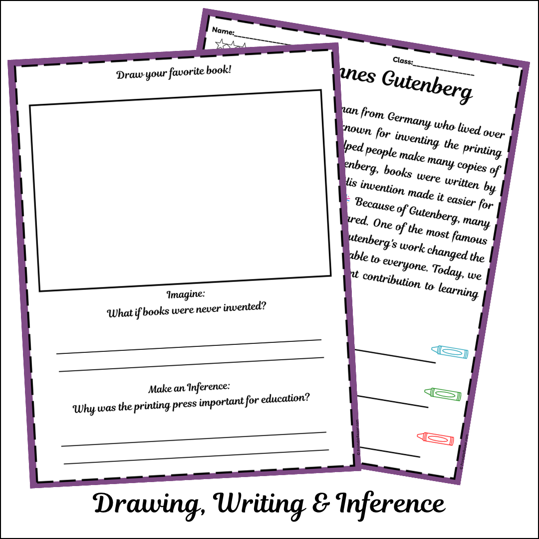 Johannes Gutenberg | Short Reading Comprehension Creative Worksheet
