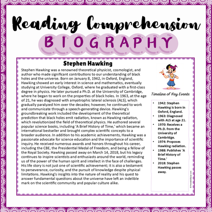 Stephen Hawking | Biography Reading Comprehension and Questions Worksheet