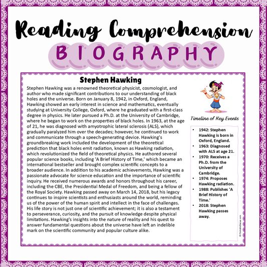 Stephen Hawking | Biography Reading Comprehension and Questions Worksheet