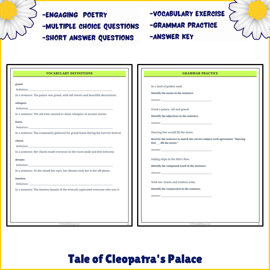 Tale of Cleopatra's Palace | Poem Grammar Worksheet Printable Activity