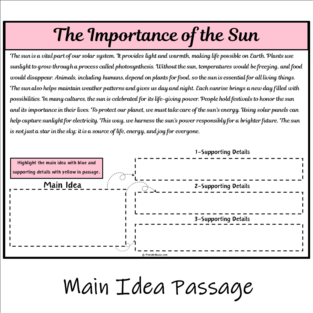 The Importance of the Sun | Main Idea and Supporting Details Reading Passage and Questions