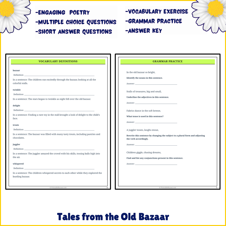 Tales from the Old Bazaar | Poem Grammar Worksheet Printable Activity