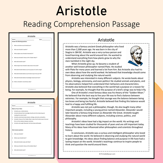 Aristotle | Reading Comprehension Passage Printable Activity