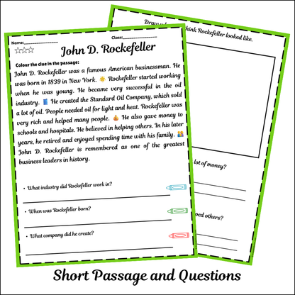 John D. Rockefeller | Short Reading Comprehension Creative Worksheet