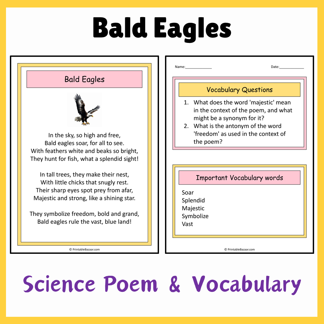 Bald Eagles | Science Poem Reading Comprehension Activity