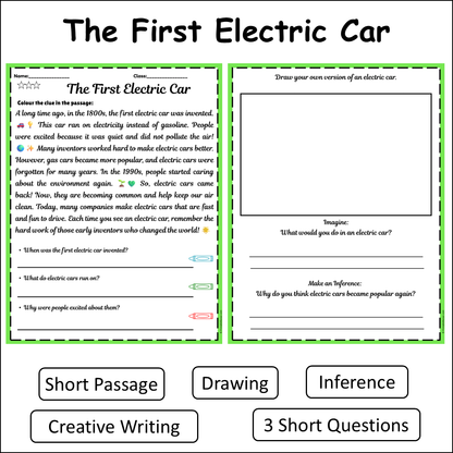 The First Electric Car | Short Reading Comprehension Creative Worksheet