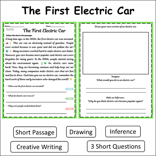 The First Electric Car | Short Reading Comprehension Creative Worksheet