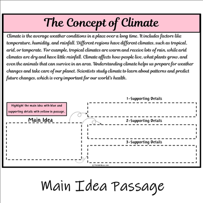 The Concept of Climate | Main Idea and Supporting Details Reading Passage and Questions