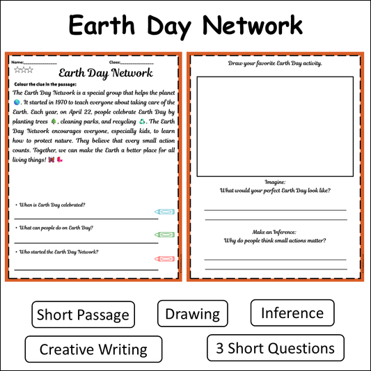 Earth Day Network | Short Reading Comprehension Creative Worksheet
