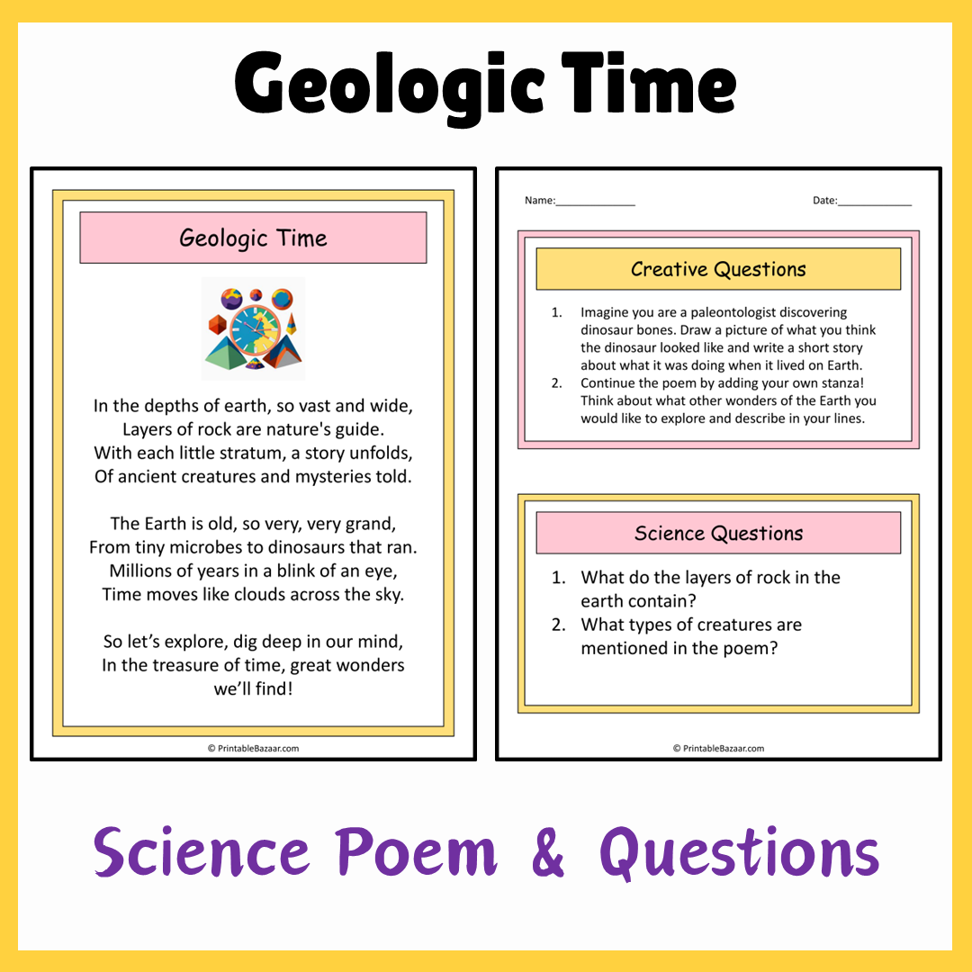 Geologic Time | Science Poem Reading Comprehension Activity