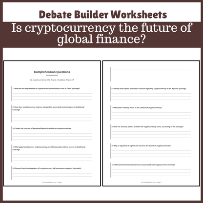 Is cryptocurrency the future of global finance? | Favour and Against Worksheet Printable Activity