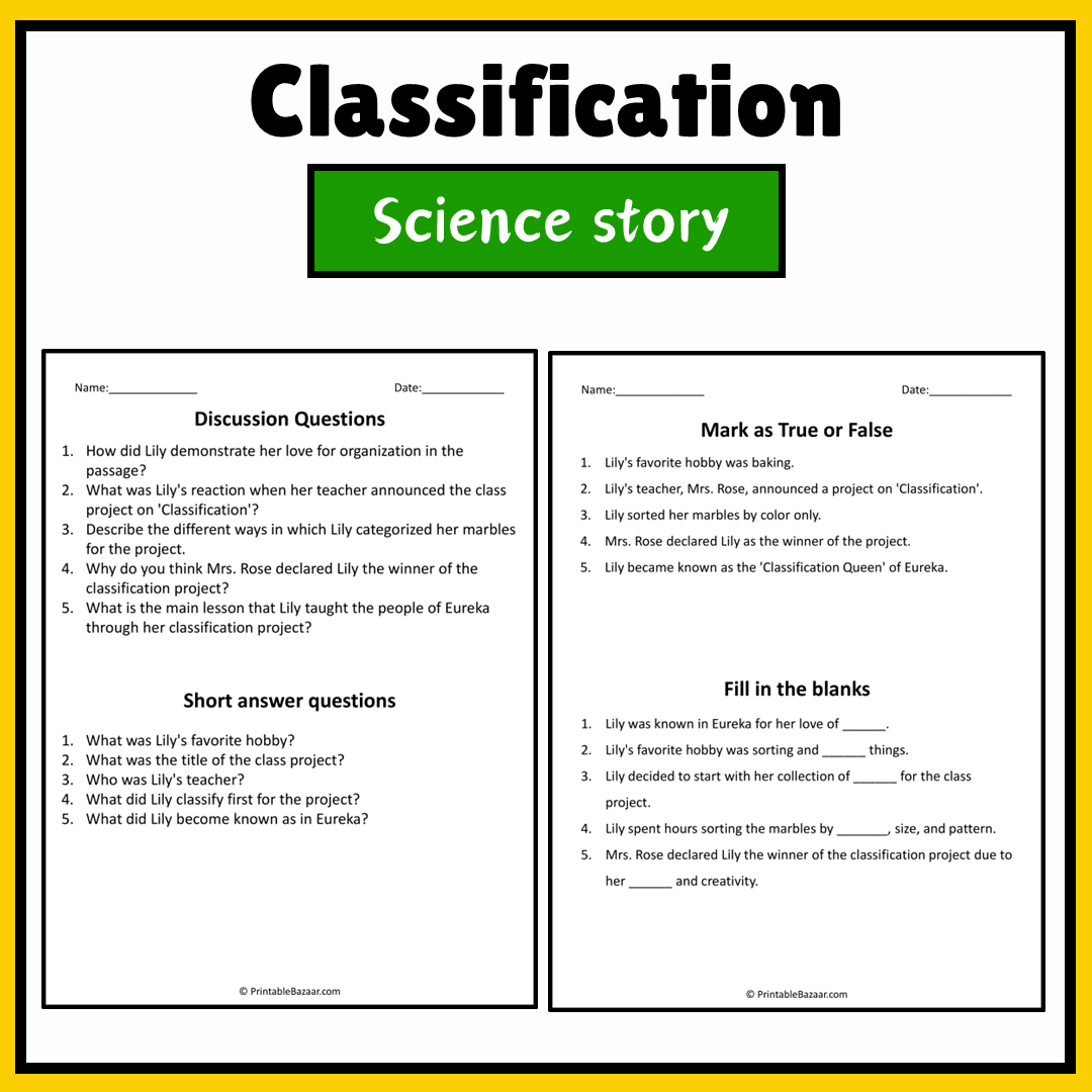 Classification | Science Story Reading Comprehension Activity