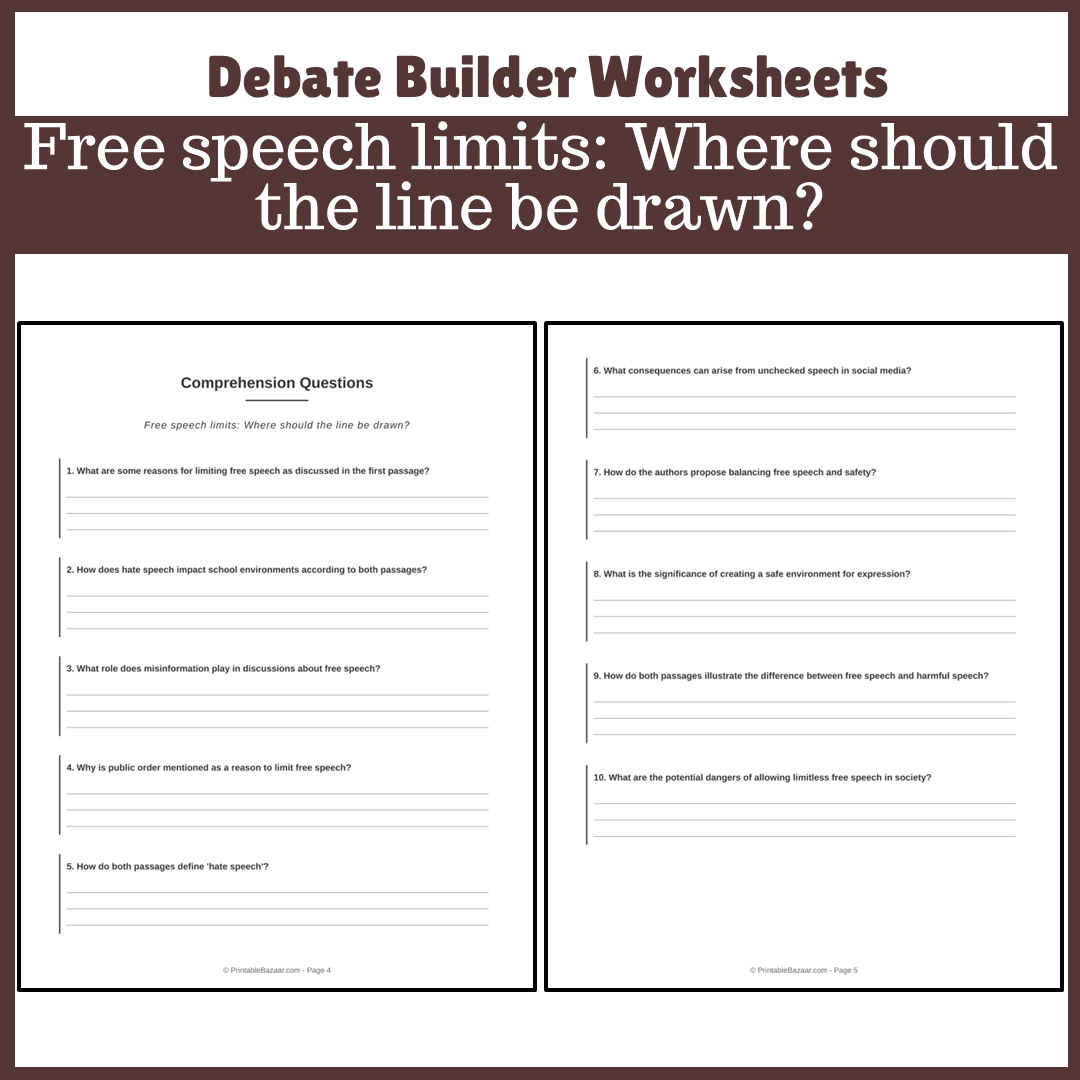 Free speech limits: Where should the line be drawn? | Favour and Against Worksheet Printable Activity