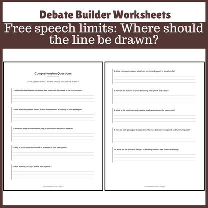 Free speech limits: Where should the line be drawn? | Favour and Against Worksheet Printable Activity