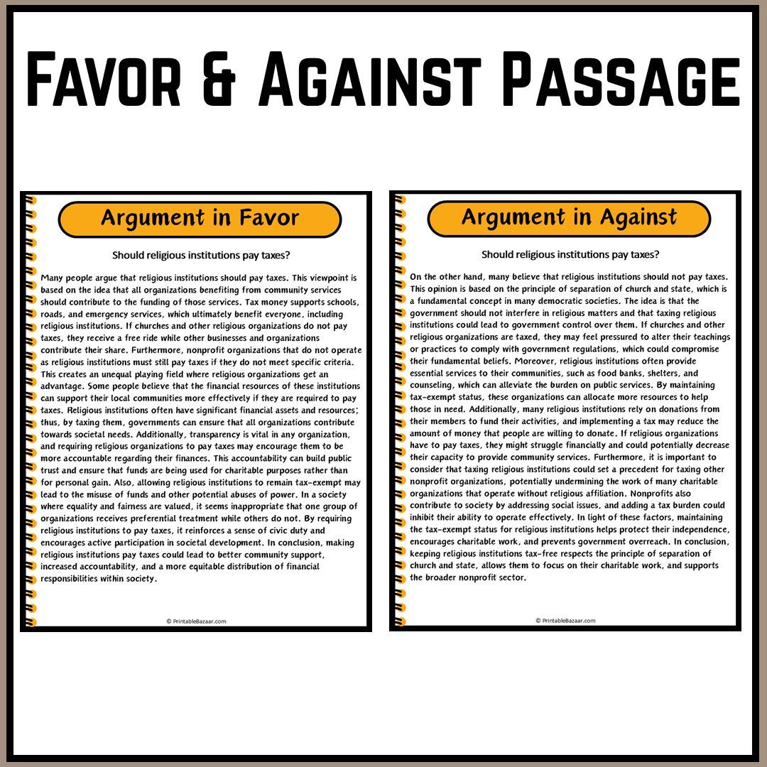 Should religious institutions pay taxes? | Debate Case Study Worksheet