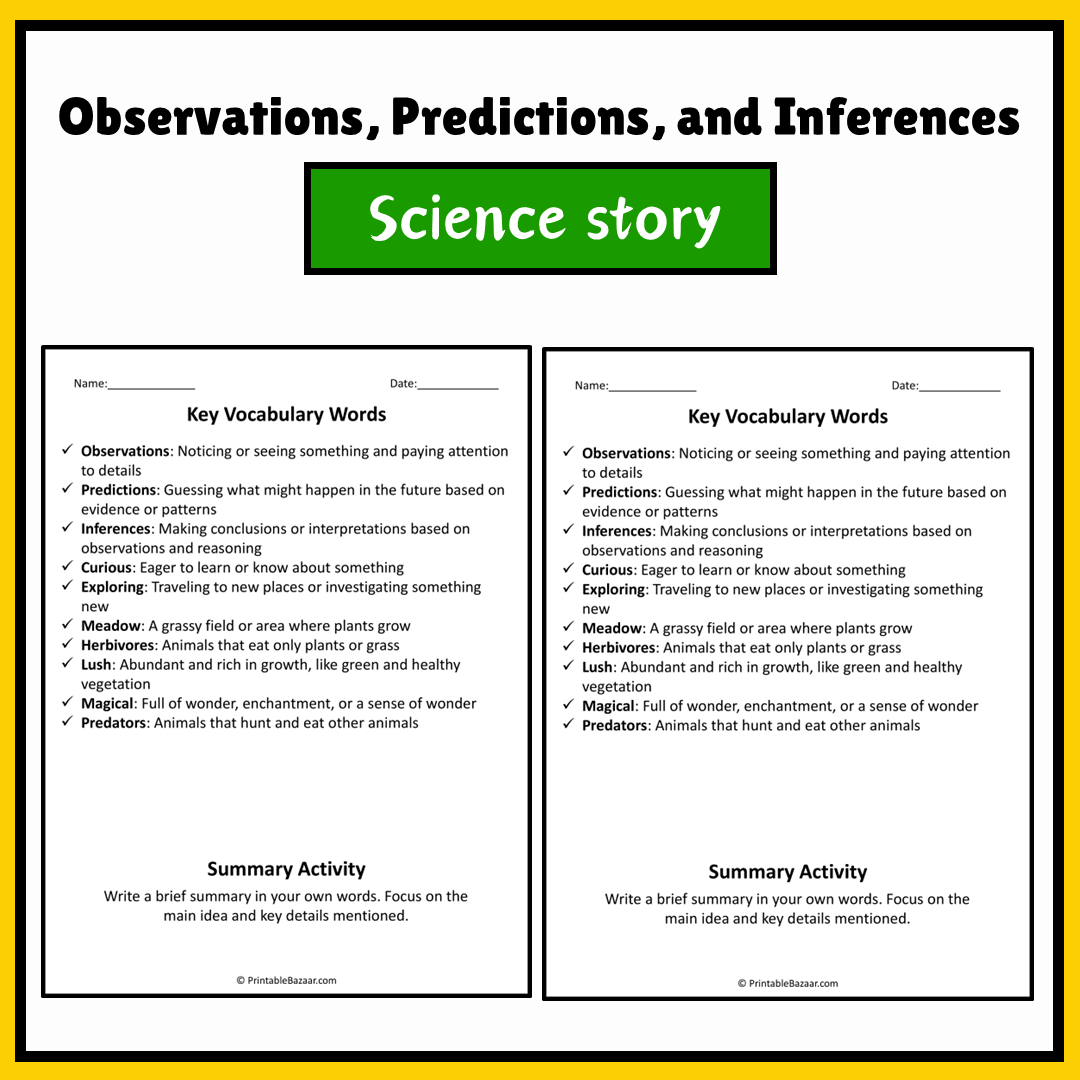 Observations, Predictions, and Inferences | Science Story Reading Comprehension Activity