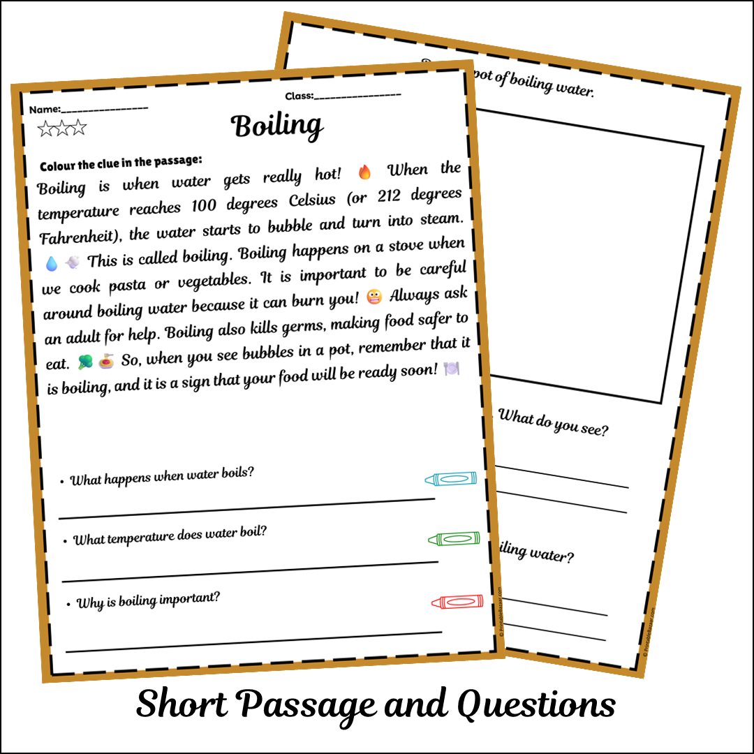 Boiling | Short Reading Comprehension Creative Worksheet
