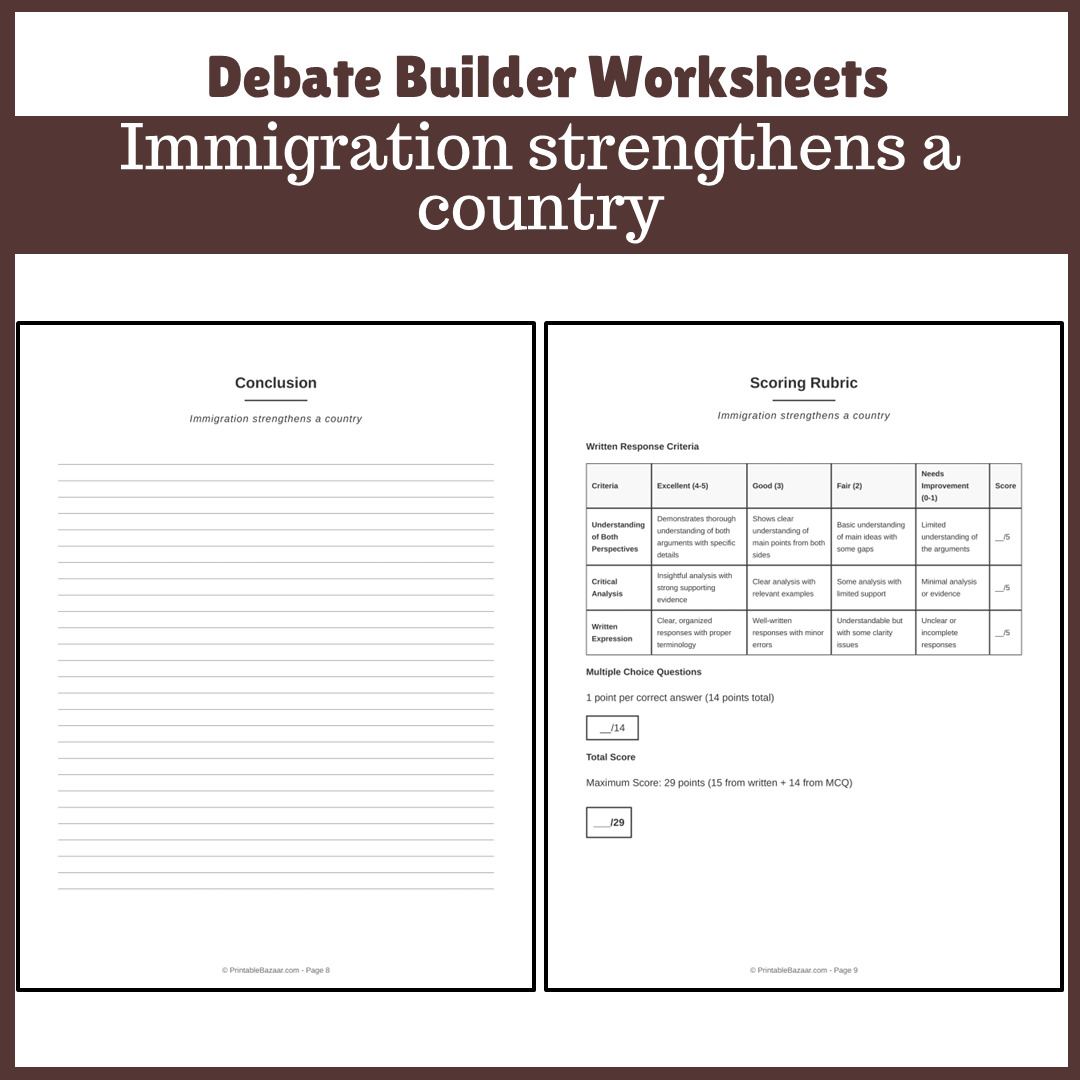 Immigration strengthens a country | Favour and Against Worksheet Printable Activity