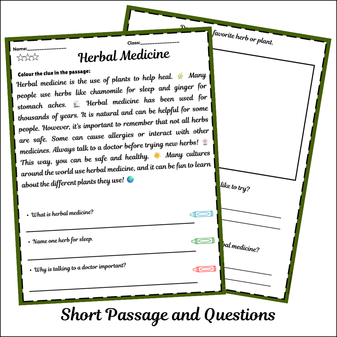Herbal Medicine | Short Reading Comprehension Creative Worksheet