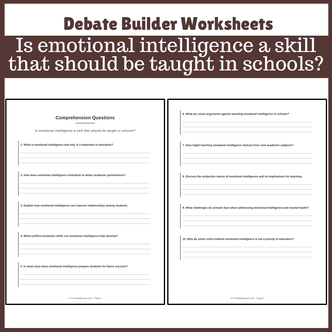 Is emotional intelligence a skill that should be taught in schools? | Favour and Against Worksheet Printable Activity