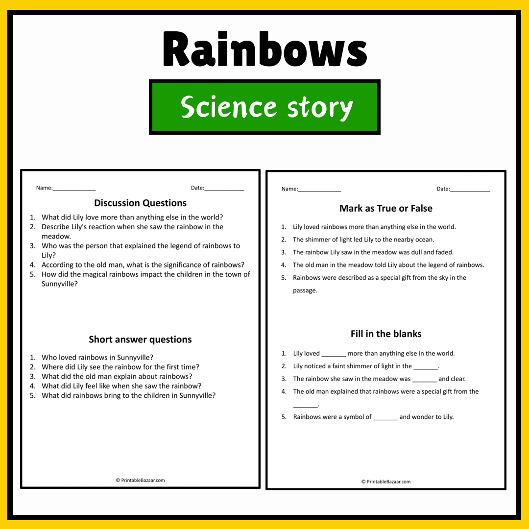 Rainbows | Science Story Reading Comprehension Activity