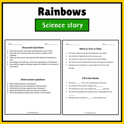 Rainbows | Science Story Reading Comprehension Activity