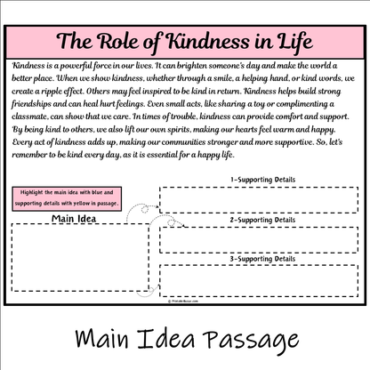 The Role of Kindness in Life | Main Idea and Supporting Details Reading Passage and Questions