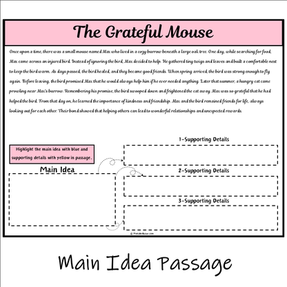 The Grateful Mouse | Main Idea and Supporting Details Reading Passage and Questions