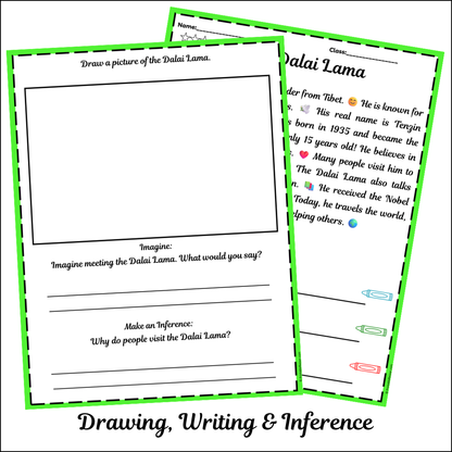 Dalai Lama | Short Reading Comprehension Creative Worksheet