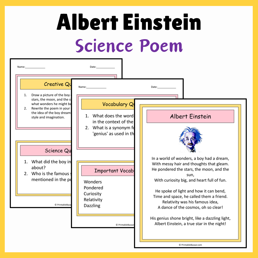 Albert Einstein | Science Poem Reading Comprehension Activity