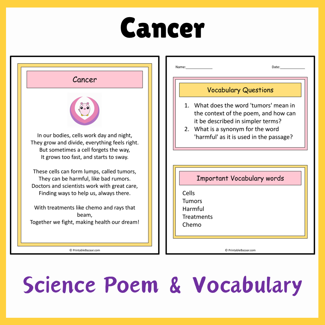 Cancer | Science Poem Reading Comprehension Activity