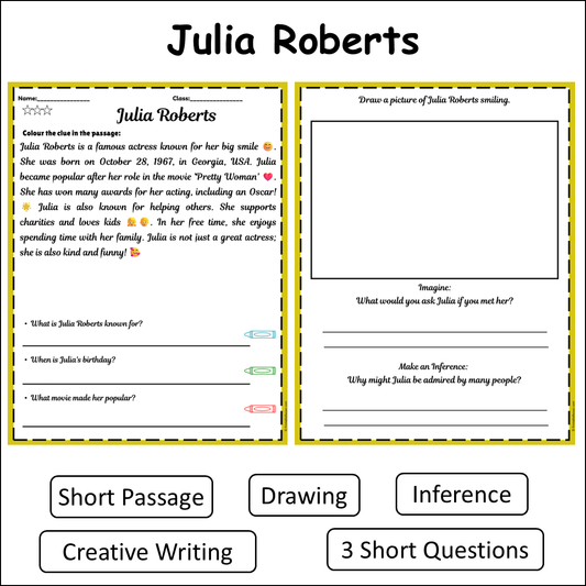 Julia Roberts | Short Reading Comprehension Creative Worksheet